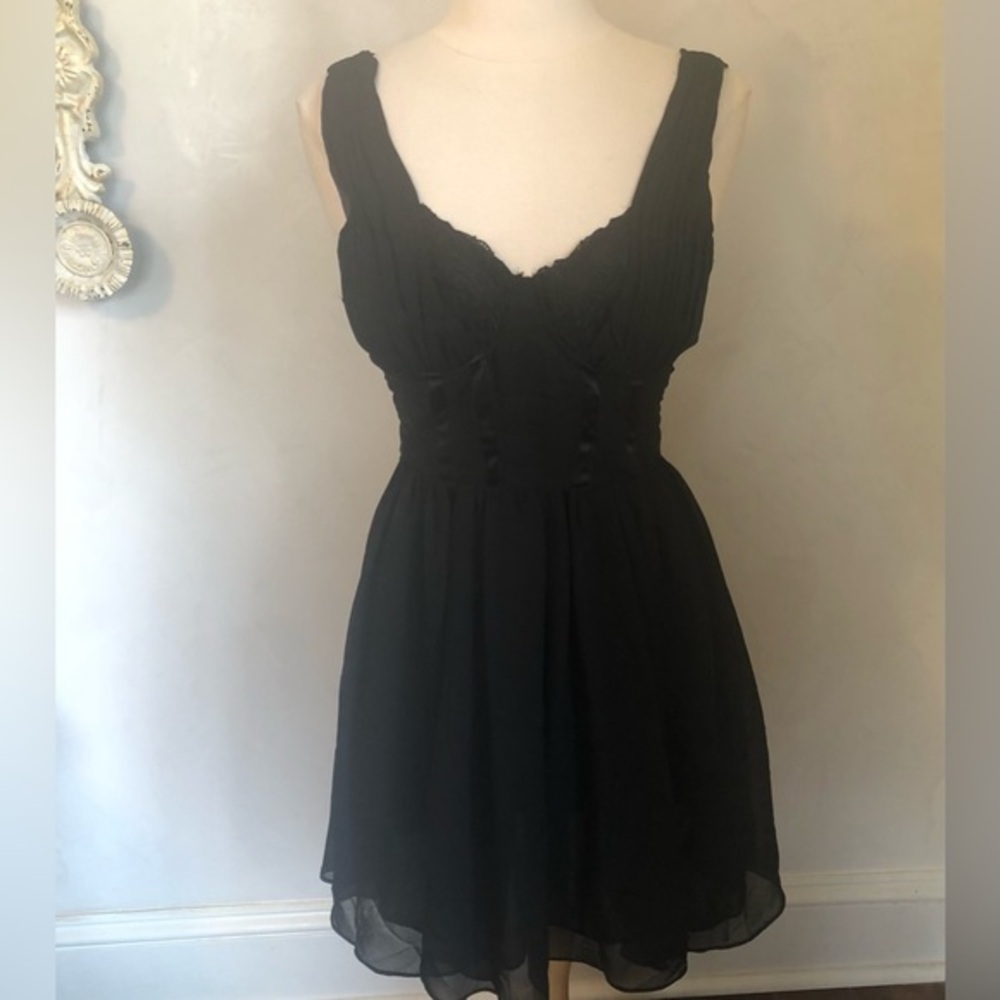 H&M Black Shear Dress lined w/Black satin detail corset top w/built n bra Size10